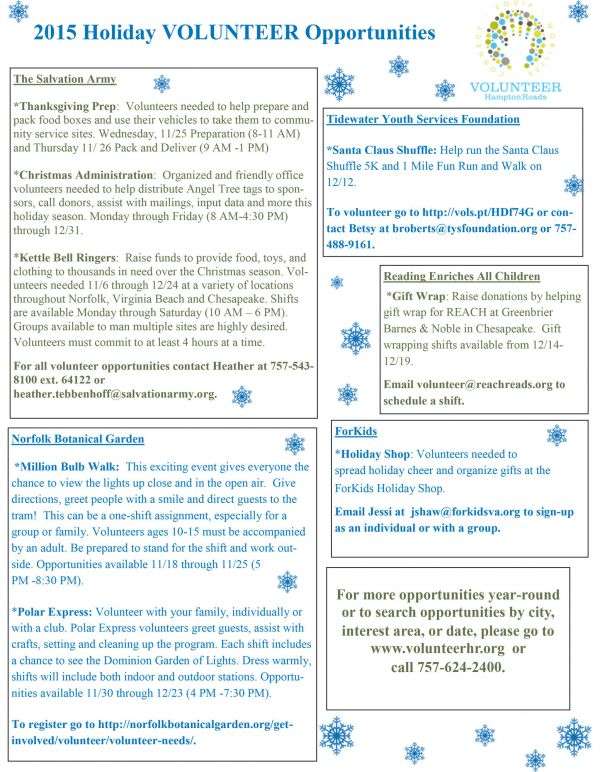 Holiday VOLUNTEER Opportunities in Hampton Roads 2015 Holiday VOLUNTEER Opportunities in Hampton Roads 2015