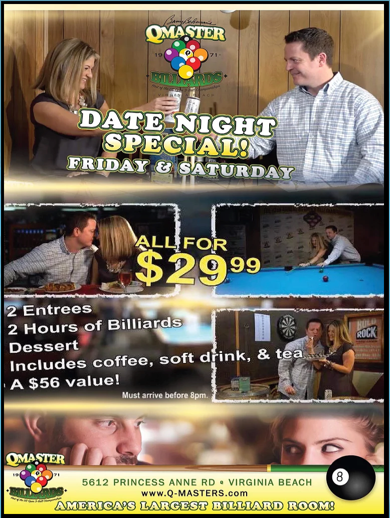 Date Night Special at Q-Master Billiards in Virginia Beach