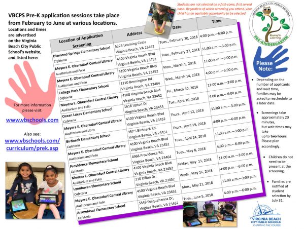Virginia Beach Public Schools 2018 Pre-K Application Information
