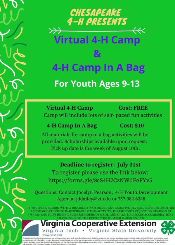 Chesapeake Virginia 4-H Camp Virtual Option Summer 2020 Chesapeake Virginia 4-H Camp Virtual Option Summer 2020