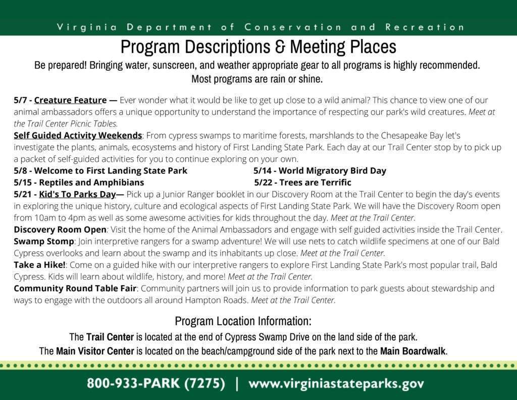 May Activities at First Landing State Park