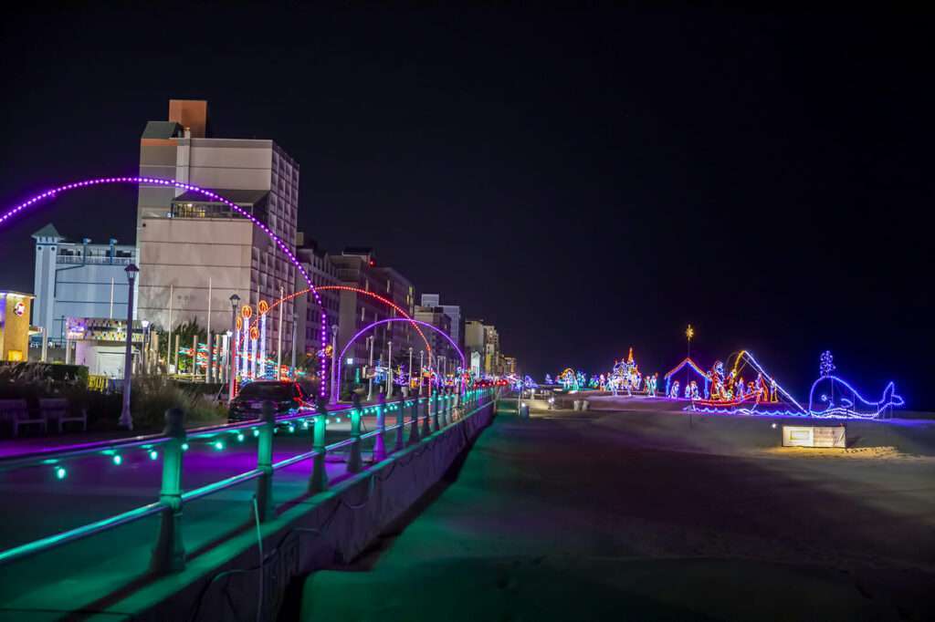 Example of the light display at BayPort Credit Union Holiday Lights at the Beach, presented by Food Lion
