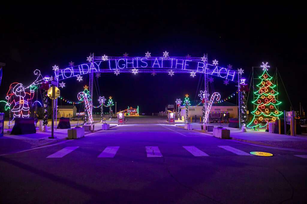 Example of the light display at BayPort Credit Union Holiday Lights at the Beach, presented by Food Lion