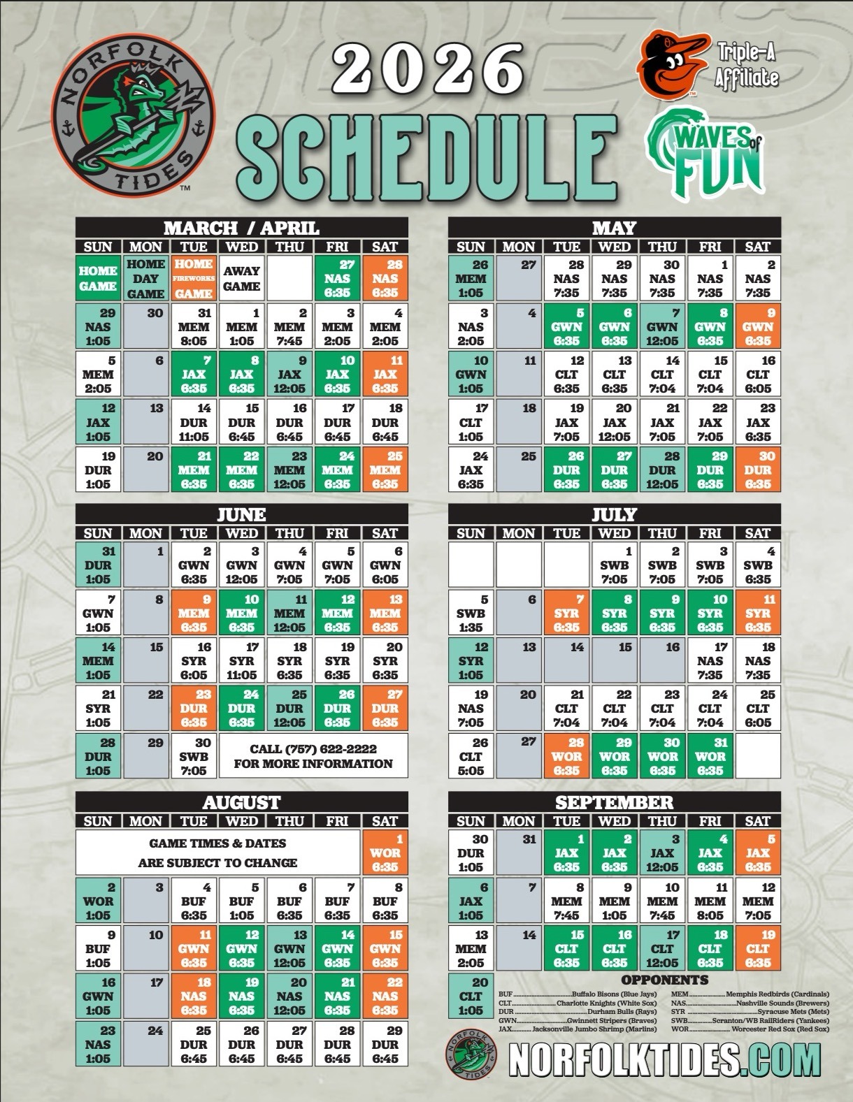 Norfolk Tides Schedule 2026
