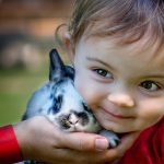 2018 baby girl with baby bunny next to face close up 150x150