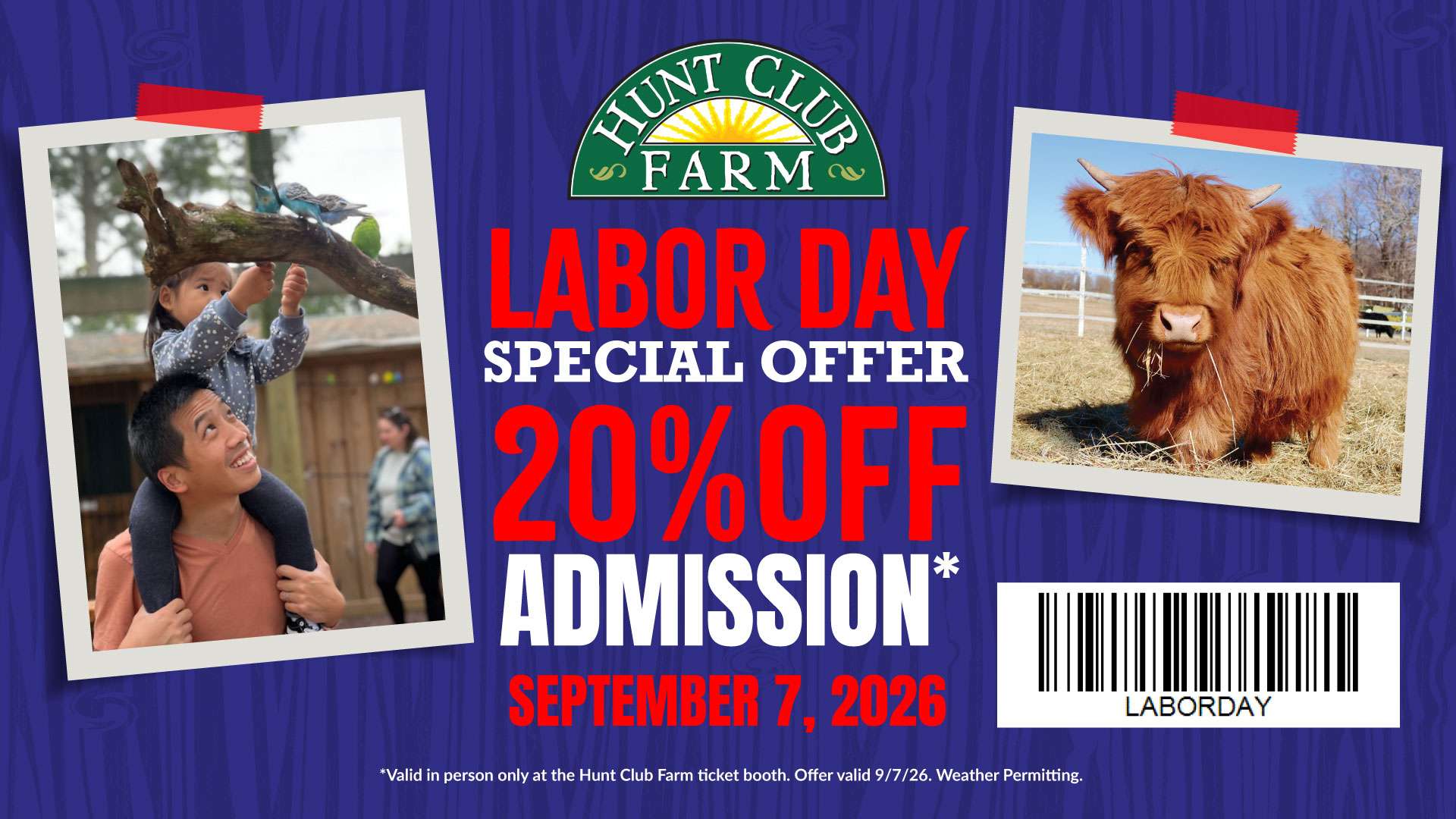 Labor Day Discount at Hunt Club Farm