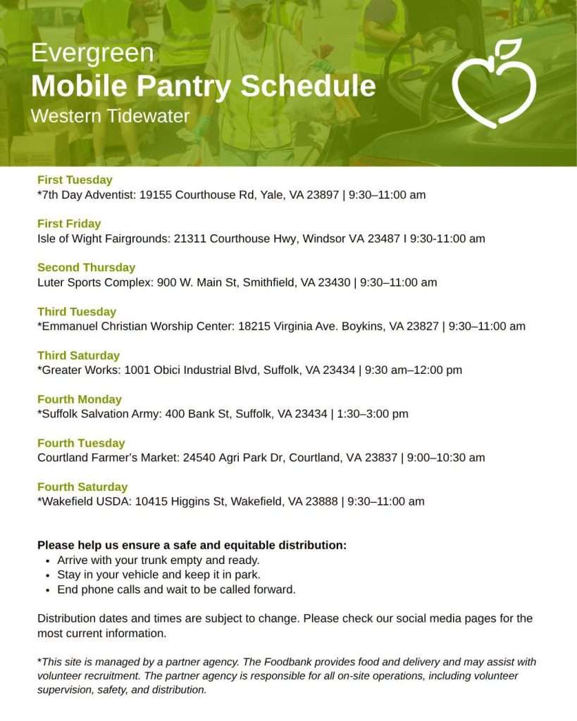 Virginia Foodbank Mobile Schedule October 2026